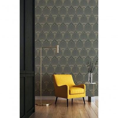Papel De Parede Muse Geométrico Art Deco Preto E Dourado A54901