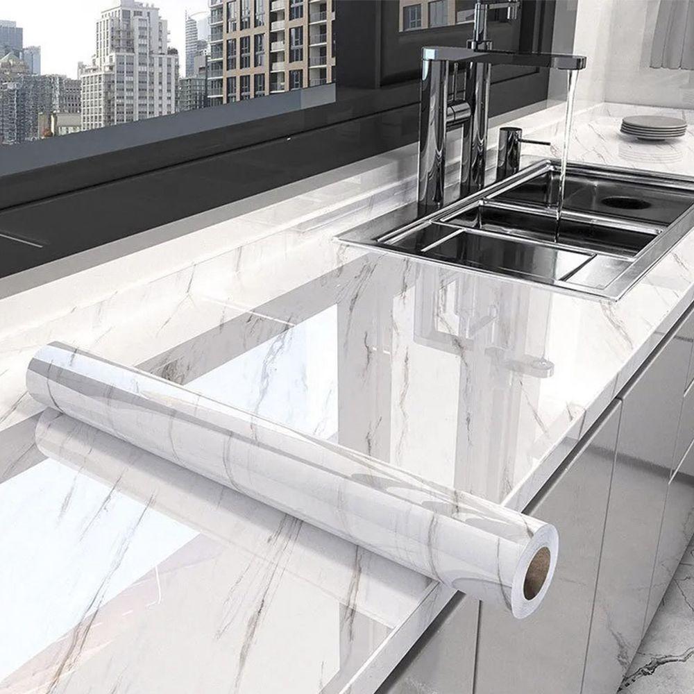 Papel De Parede Adesivo Autocolante Marmore Falso Flexivel Obra Reforma Construçao Moveis Cozinha Banheiro Envelopamento - 4