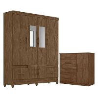 Guarda Roupa Casal Ms912 Com Espelho E Cômoda Vênus Castanho Wood - Moval - 1