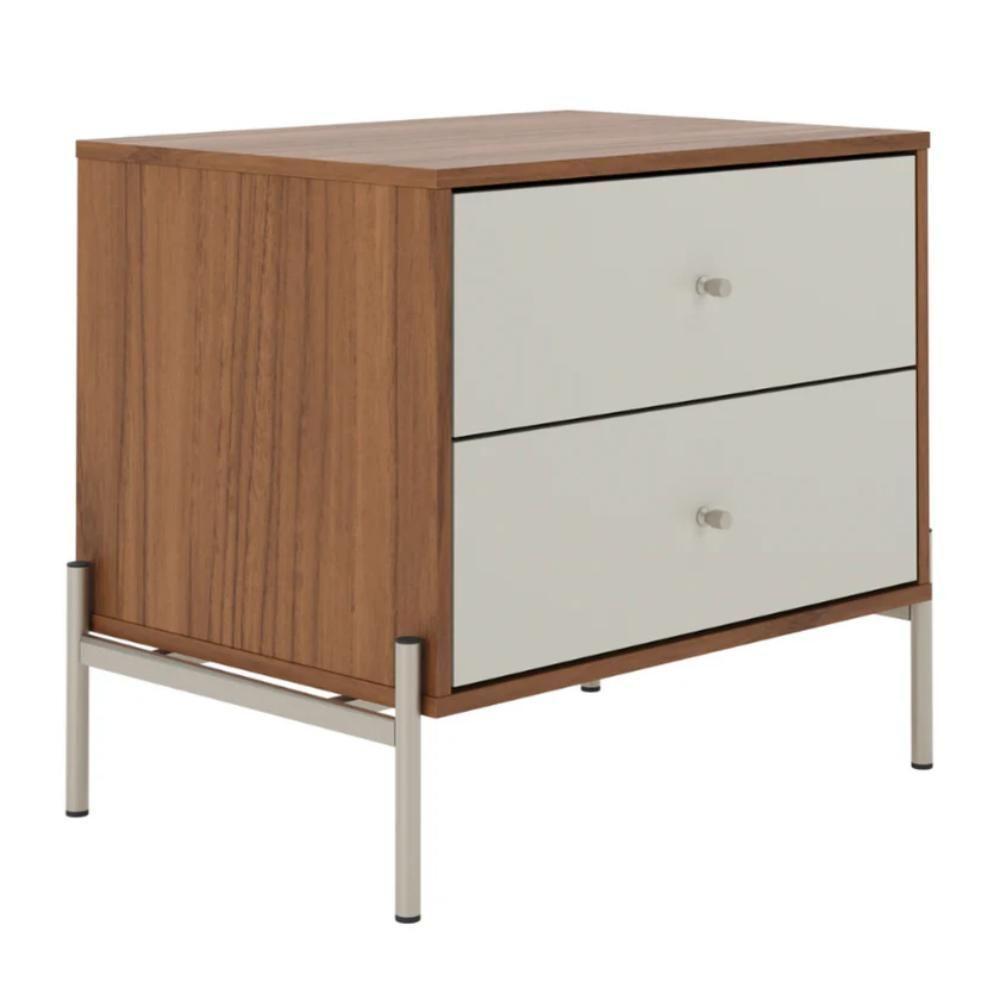 Mesa De Cabeceira 2 Gavetas Jasper Off White E Canella - 3
