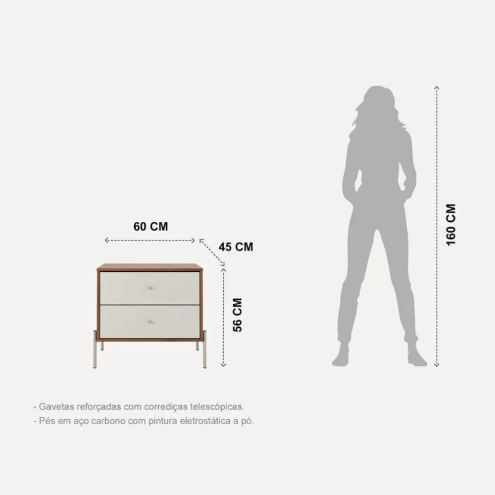 Mesa De Cabeceira 2 Gavetas Jasper Off White E Canella - 4