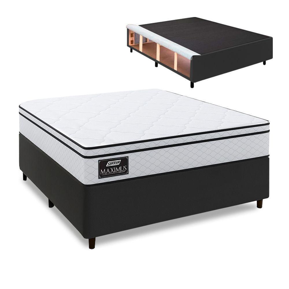 Cama Box Baú Lateral Queen Gazin Colchão Com Molas Ensacadas 158x198x68cm Maximus Preto/branco - 1