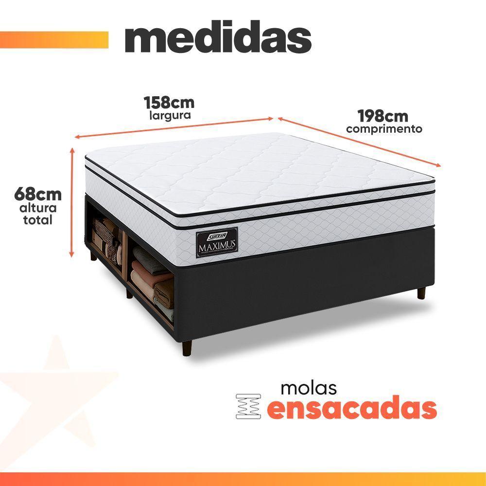 Cama Box Baú Lateral Queen Gazin Colchão Com Molas Ensacadas 158x198x68cm Maximus Preto/branco - 6