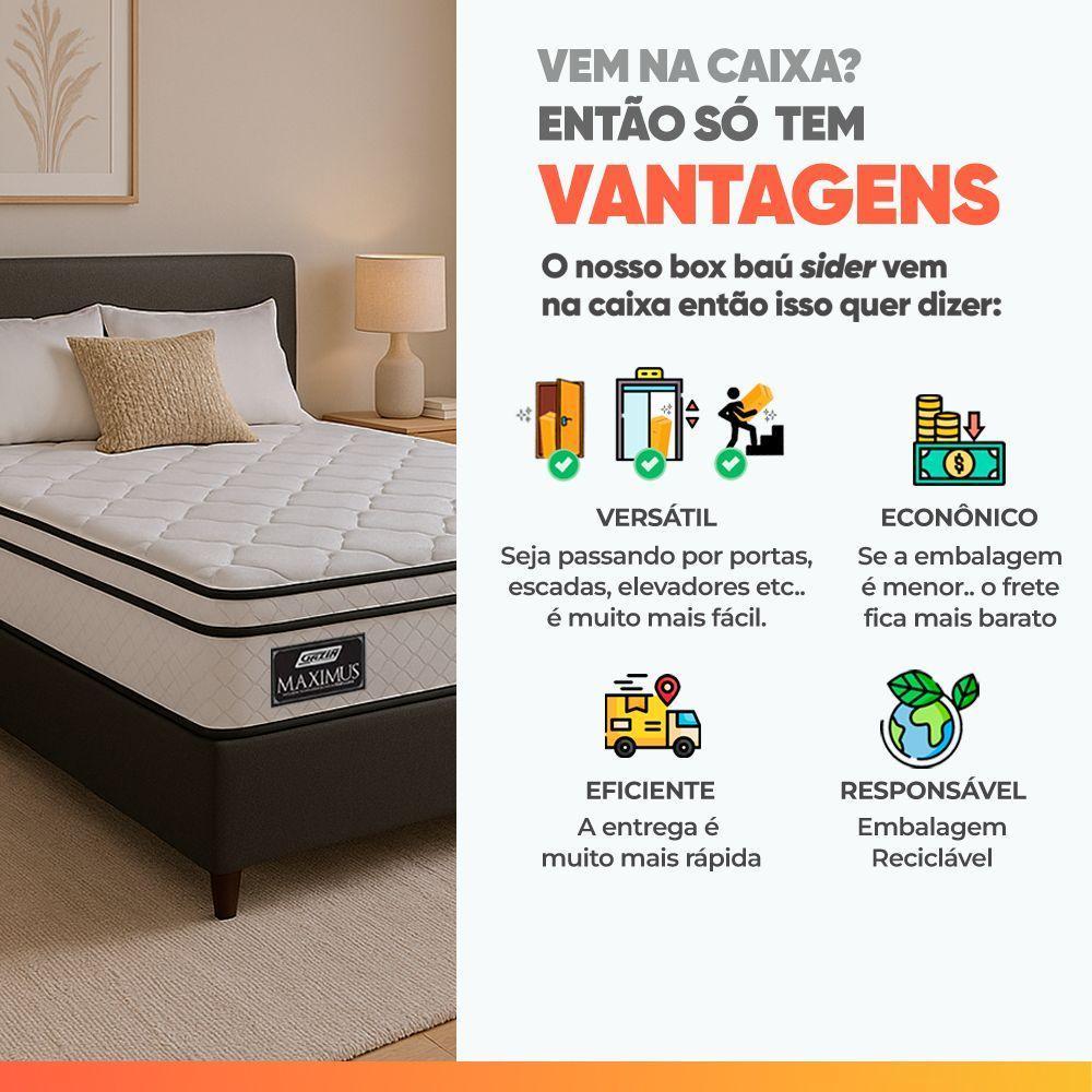 Cama Box Baú Lateral Queen Gazin Colchão Com Molas Ensacadas 158x198x68cm Maximus Preto/branco - 9