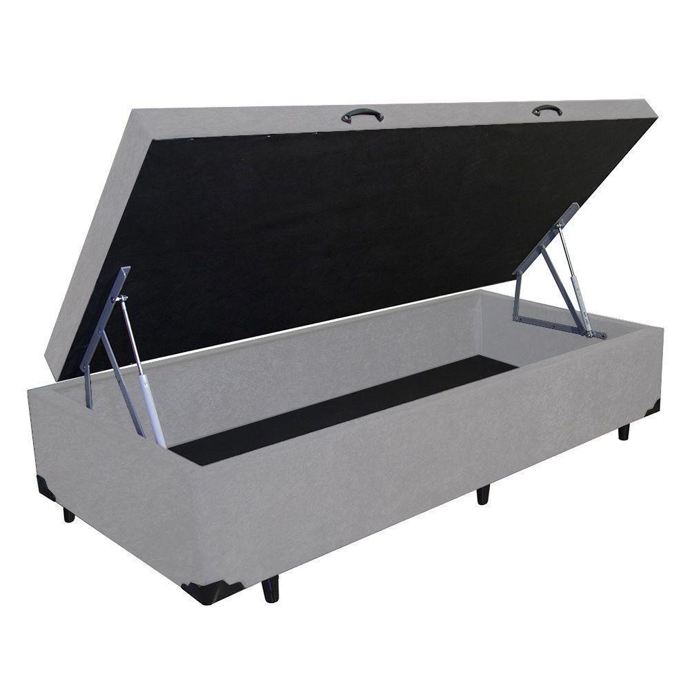 Cama Box Baú Solteiro Cinza Premium Suede 88x188 - 1