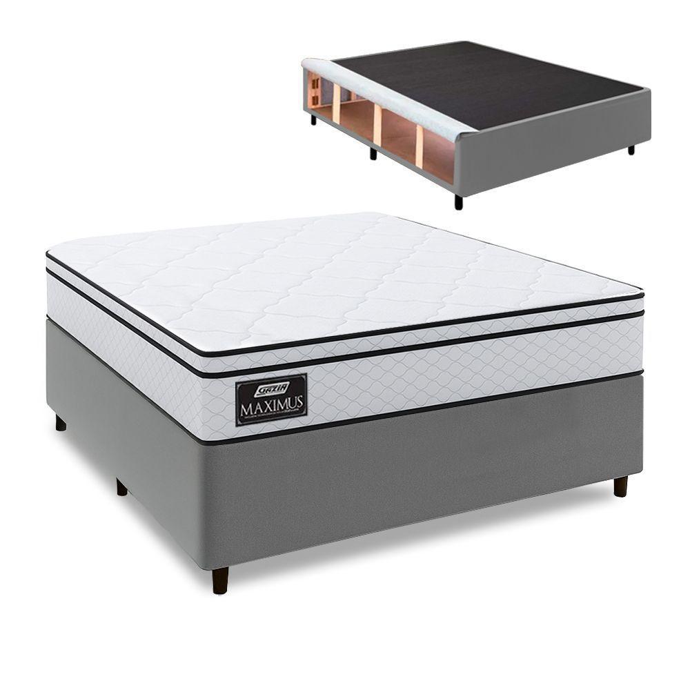 Cama Box Baú Lateral Queen Gazin Colchão Com Molas Ensacadas 158x198x68cm Maximus Branco / Cinza - 1