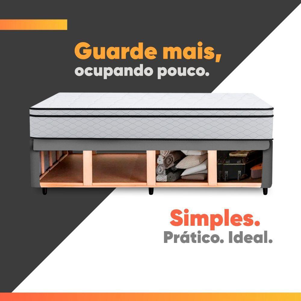 Cama Box Baú Lateral Queen Gazin Colchão Com Molas Ensacadas 158x198x68cm Maximus Branco / Cinza - 5