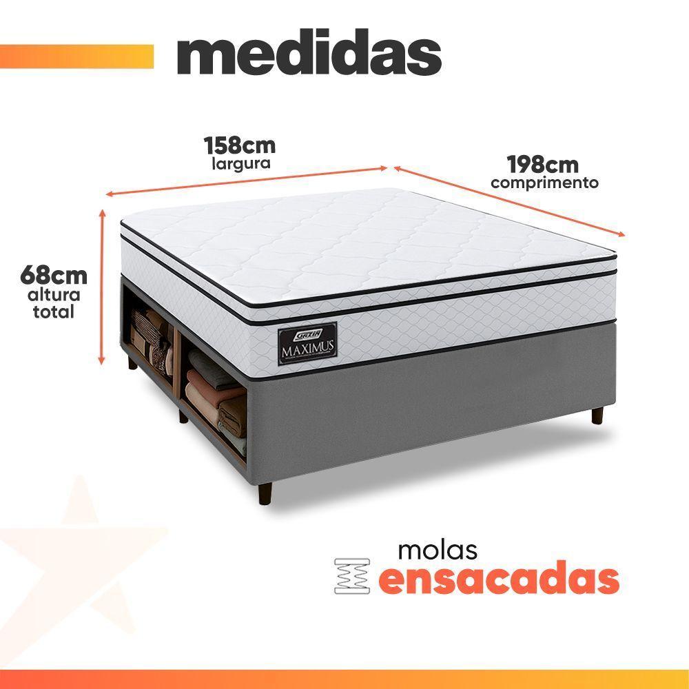 Cama Box Baú Lateral Queen Gazin Colchão Com Molas Ensacadas 158x198x68cm Maximus Branco / Cinza - 6