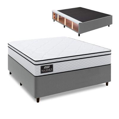 Cama Box Baú Lateral Queen Gazin Colchão Com Molas Ensacadas 158x198x68cm Maximus Branco / Cinza