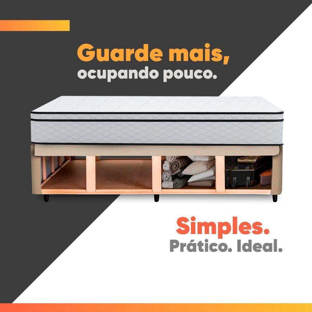 Cama Box Baú Lateral Queen Gazin Colchão Com Molas Ensacadas 158x198x68cm Maximus Branco / Bege - 6