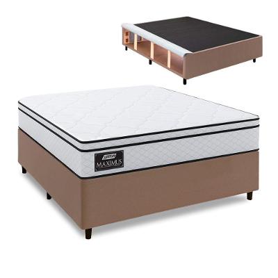 Cama Box Baú Lateral Queen Gazin Colchão Com Molas Ensacadas 158x198x68cm Maximus Branco / Bege