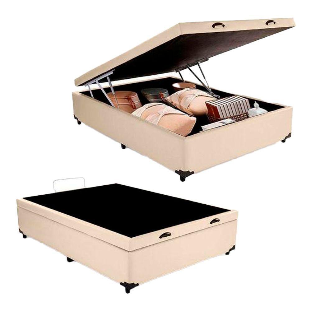 Cama Box Baú Casal Bege Sintético 42x138x188 - 2