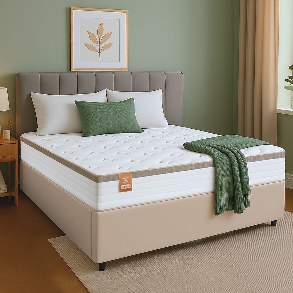 Cama Box Baú Queen Colchão Com Molas Ensacadas Real 158x198x71cm Cbp Branco / Bege - 4