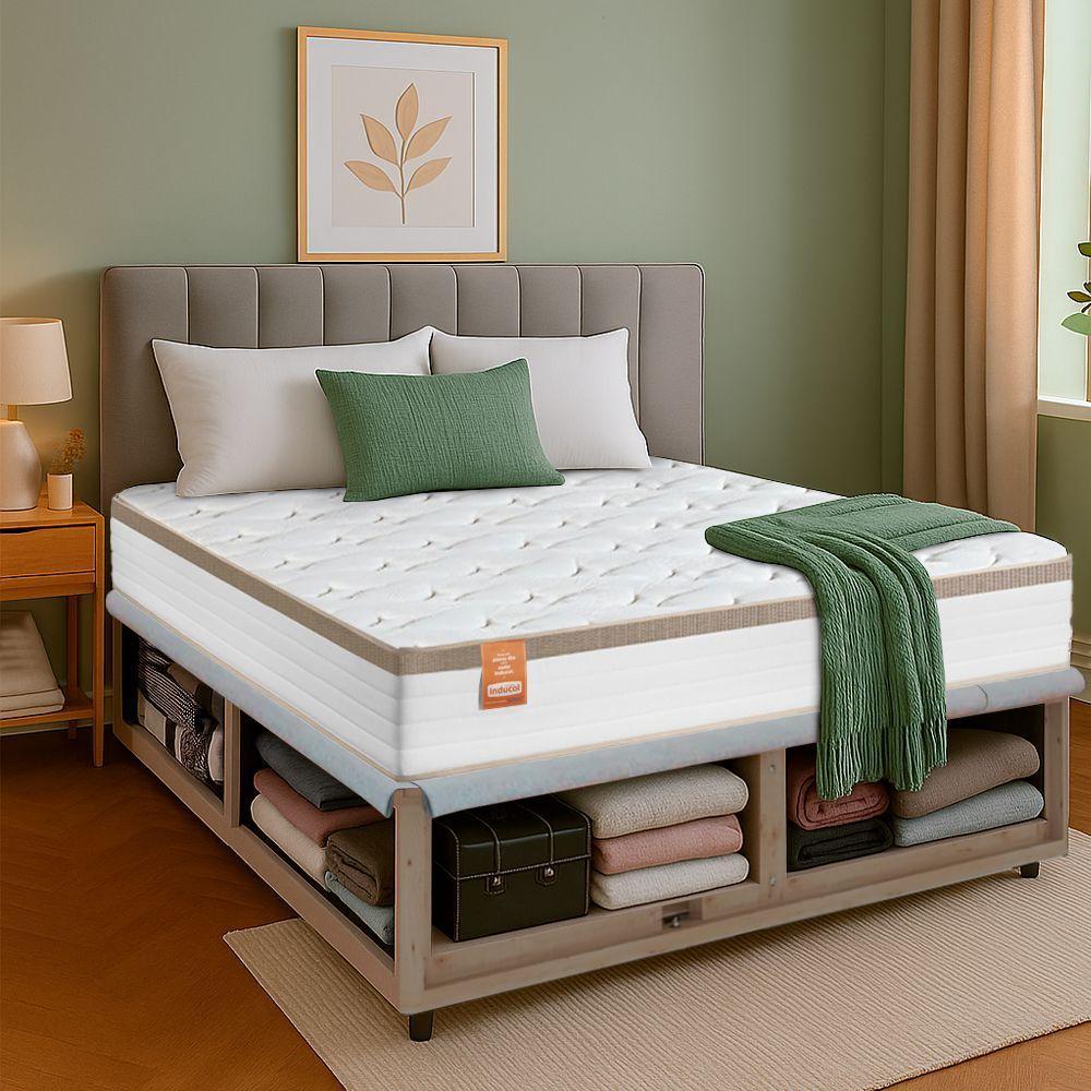 Cama Box Baú Queen Colchão Com Molas Ensacadas Real 158x198x71cm Cbp Branco / Bege - 5