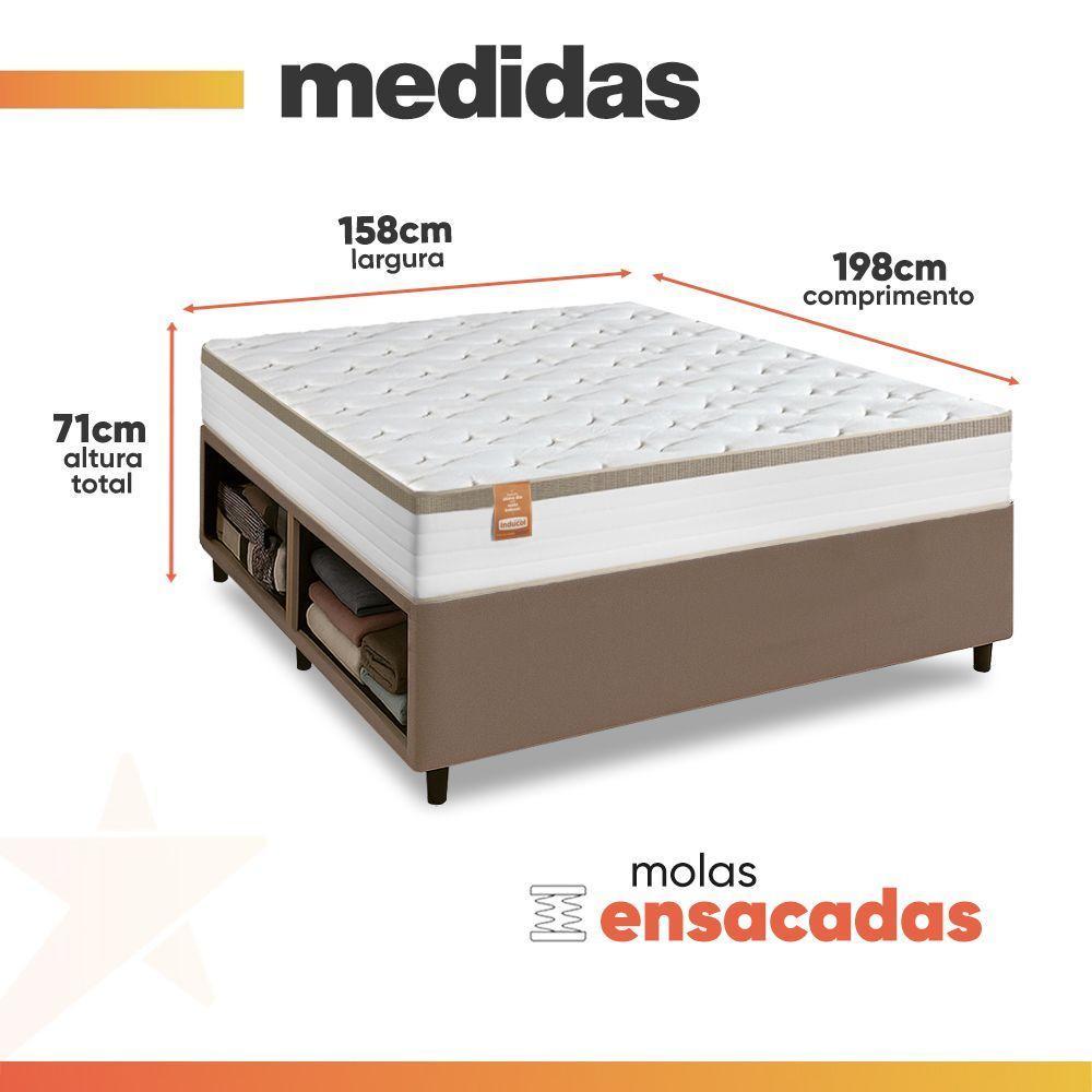Cama Box Baú Queen Colchão Com Molas Ensacadas Real 158x198x71cm Cbp Branco / Bege - 7