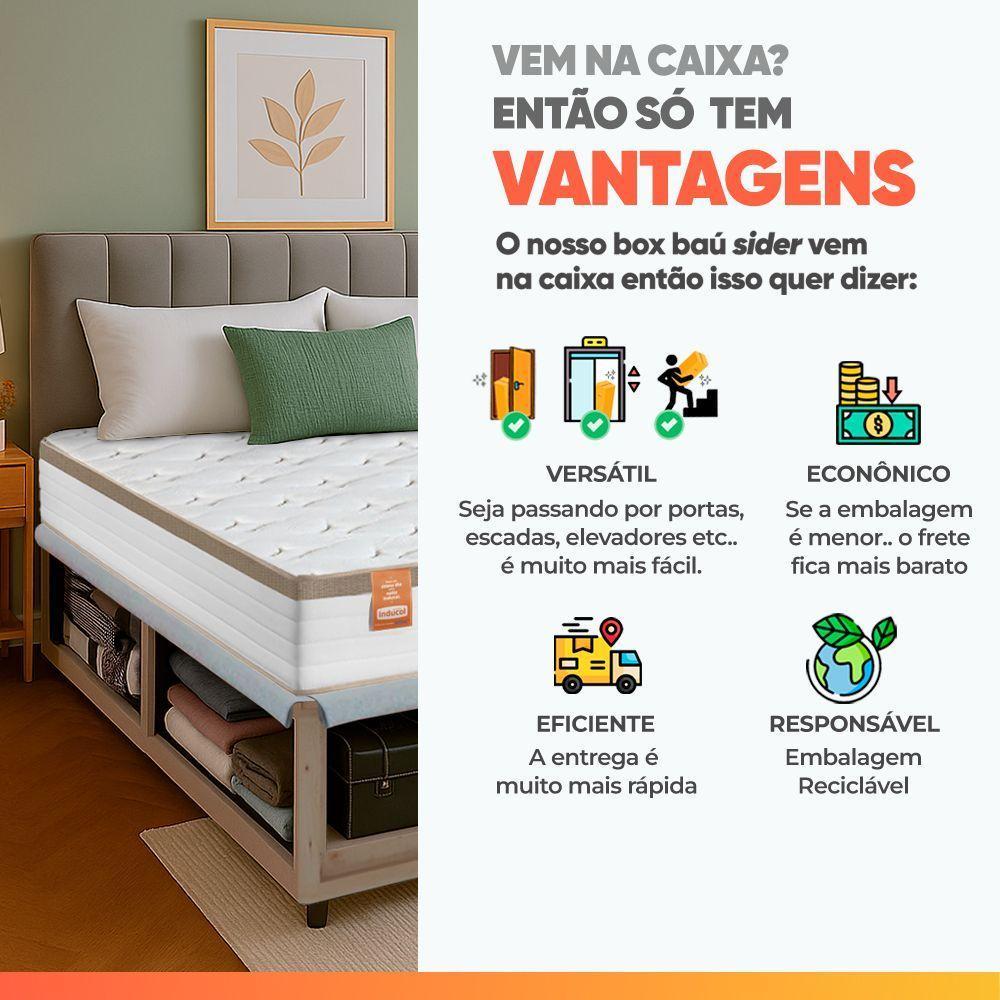 Cama Box Baú Queen Colchão Com Molas Ensacadas Real 158x198x71cm Cbp Branco / Bege - 9