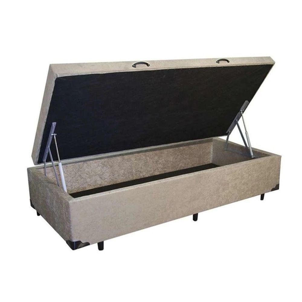 Cama Box Baú Solteiro Suede Bege 88x188 Rr Colchões - 1