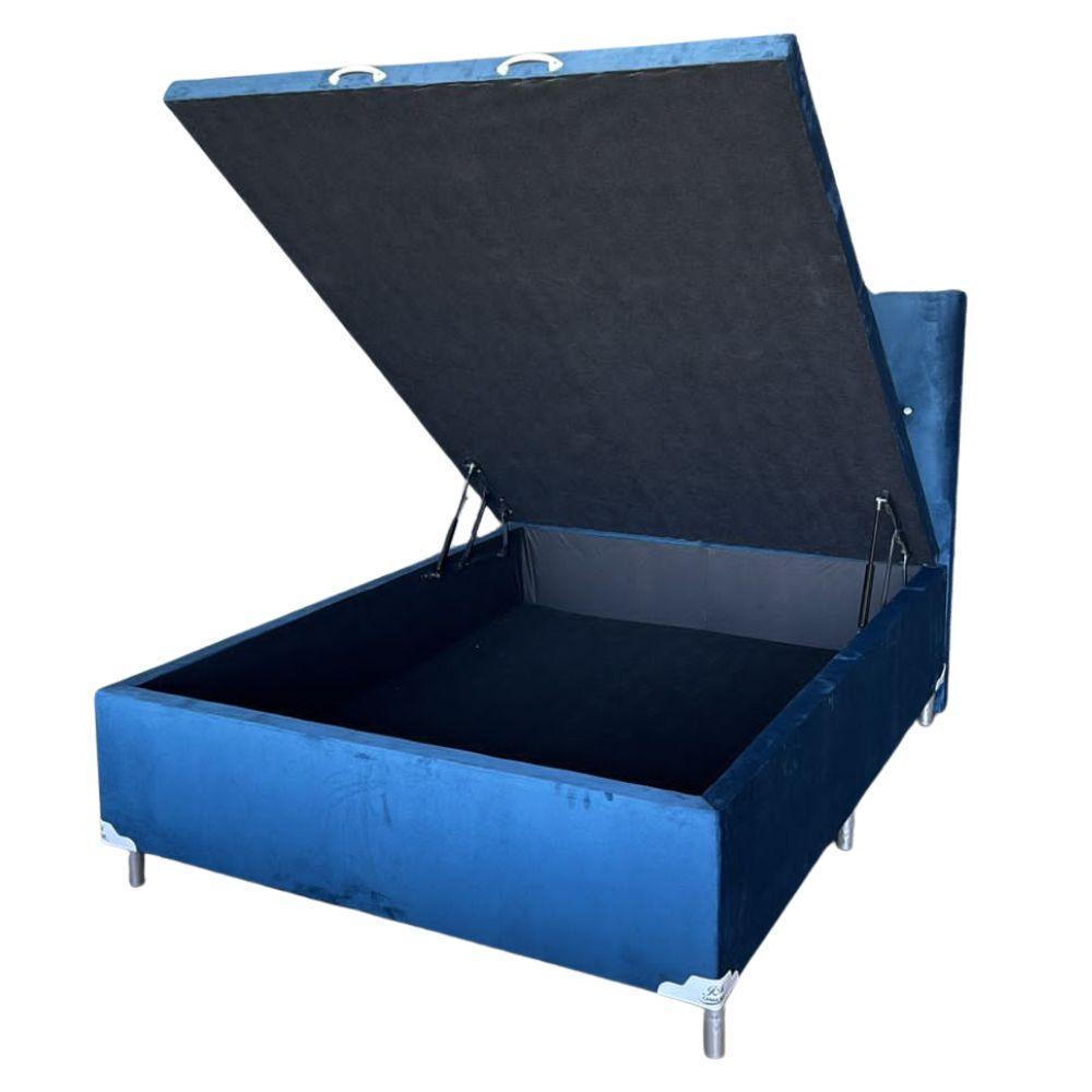 Cama Box Baú Casal Azul Suede 138x188 - Rr Colch0es - 1