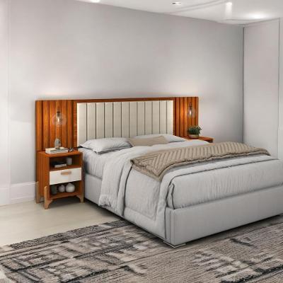 Cabeceira Estofada King Onix Cinamomo E Off White Ripado