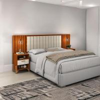 Cabeceira Estofada King Onix Cinamomo E Off White Ripado - 1