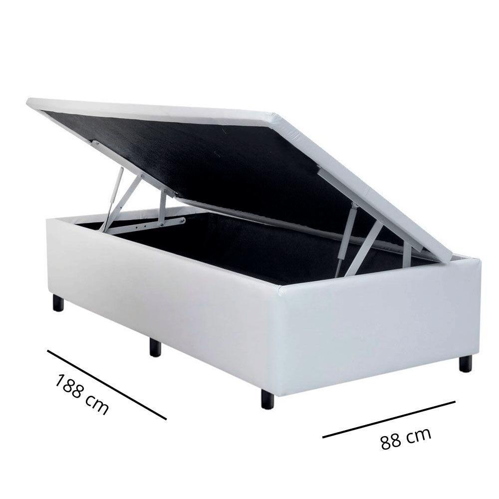 Box Baú Solteiro Corino Branco Para Colchões De Até 88cm - 2