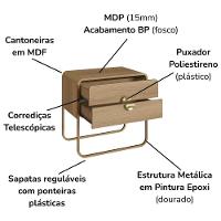 Mesa De Cabeceira 2 Gavetas Organica 60 Cm 28062 Artesano Hanover Dourado - 5