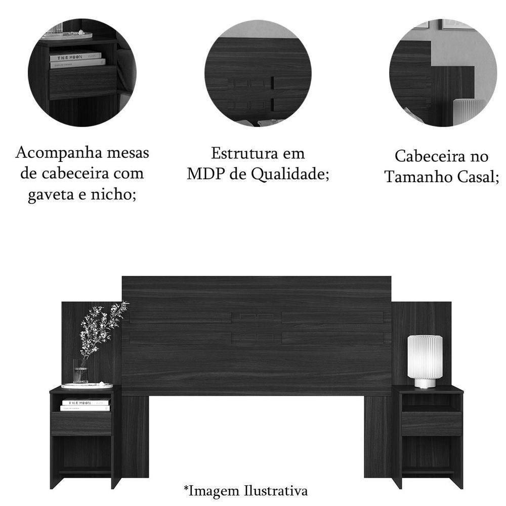 Cabeceira Casal Com 2 Mesas e 2 Gavetas Império Amêndola - 8