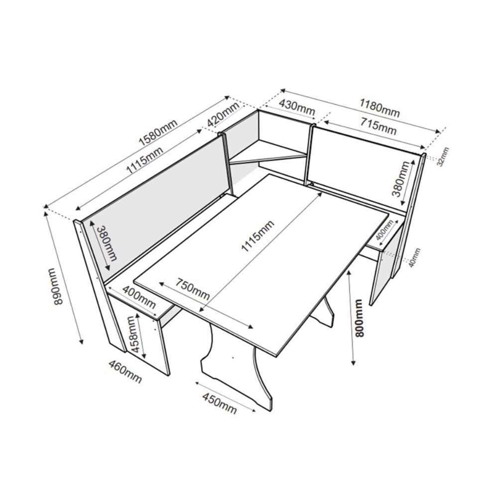 Conjunto De Mesa De Jantar De Canto Alemão Big Linho Bege - 4