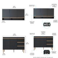 Kit Balcão Pia Para Cozinha Com Armário Aéreo 120x52cm Preto Preto - 2