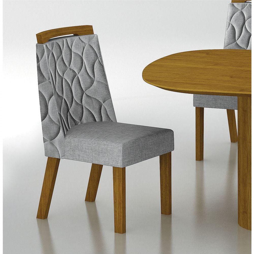 Conjunto Sala De Jantar Mesa Com Vidro 180cm Com 6 Cadeiras Pé Mdf Dacota Freijó Off White-off White-linho Cinza - 4