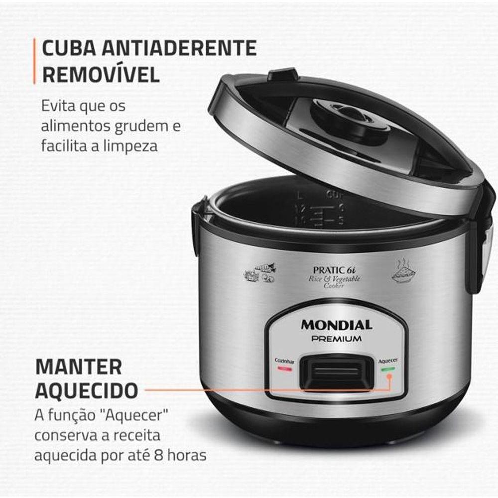 Panela Elétrica De Arroz Mondial PE-43-6X Preto Inox 110V - 6