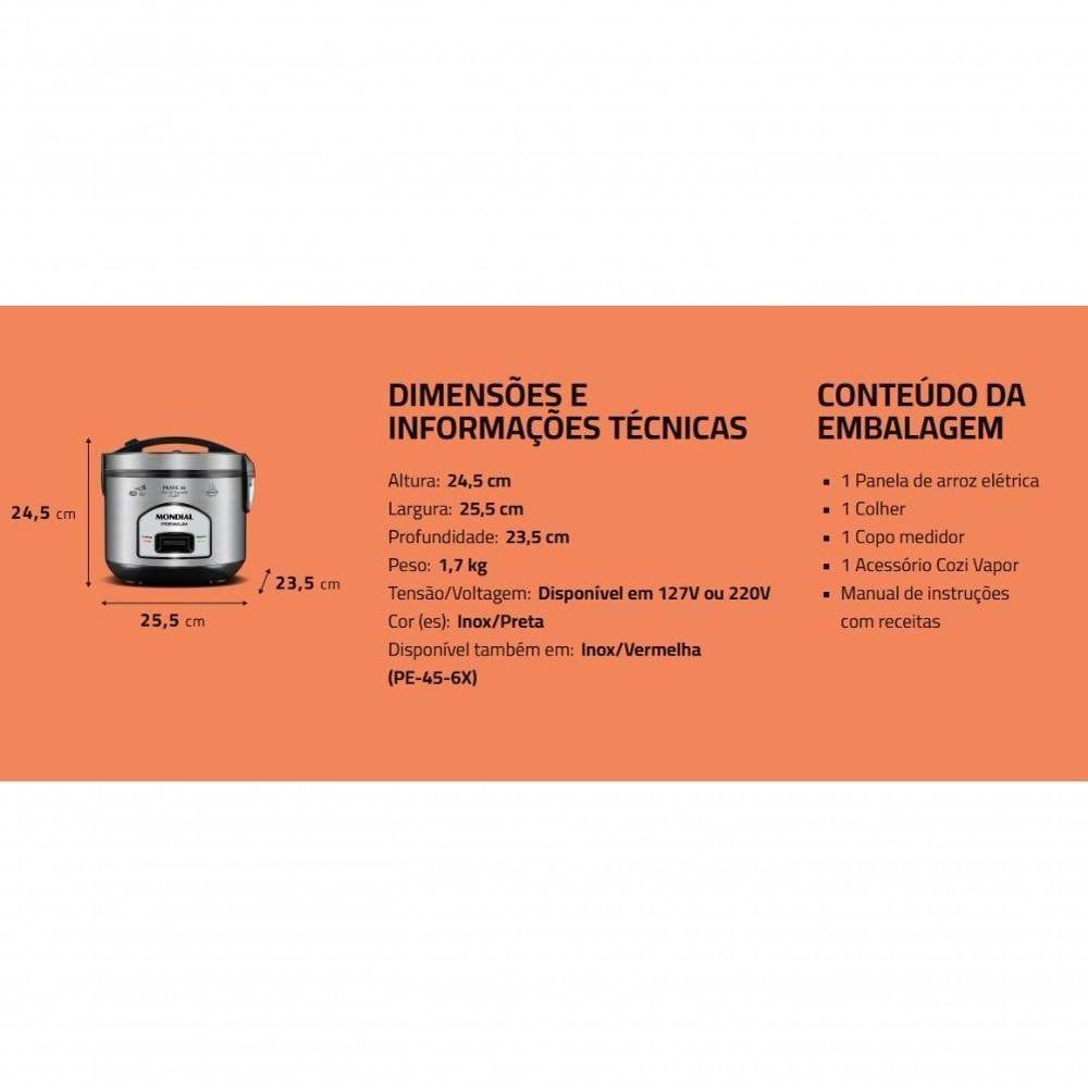Panela Elétrica De Arroz Mondial PE-43-6X Preto Inox 110V - 7