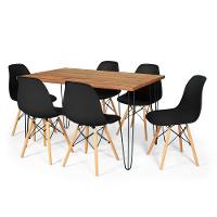 Conjunto Mesa De Jantar Hairpin 130x80 Natural Com 6 Cadeiras Eames Eiffel - Preto - 1