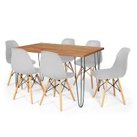 Conjunto Mesa De Jantar Hairpin 130x80 Natural Com 6 Cadeiras Eames Eiffel - Cinza - 1