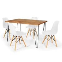 Conjunto Mesa De Jantar Hairpin 130x80 Natural Com 4 Cadeiras Eames Eiffel - Branco - 1