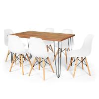 Conjunto Mesa De Jantar Hairpin 130x80 Natural Com 6 Cadeiras Eames Eiffel - Branco - 1