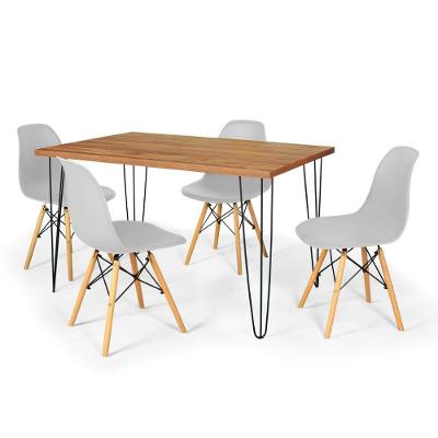Conjunto Mesa De Jantar Hairpin 130x80 Natural Com 4 Cadeiras Eames Eiffel - Cinza