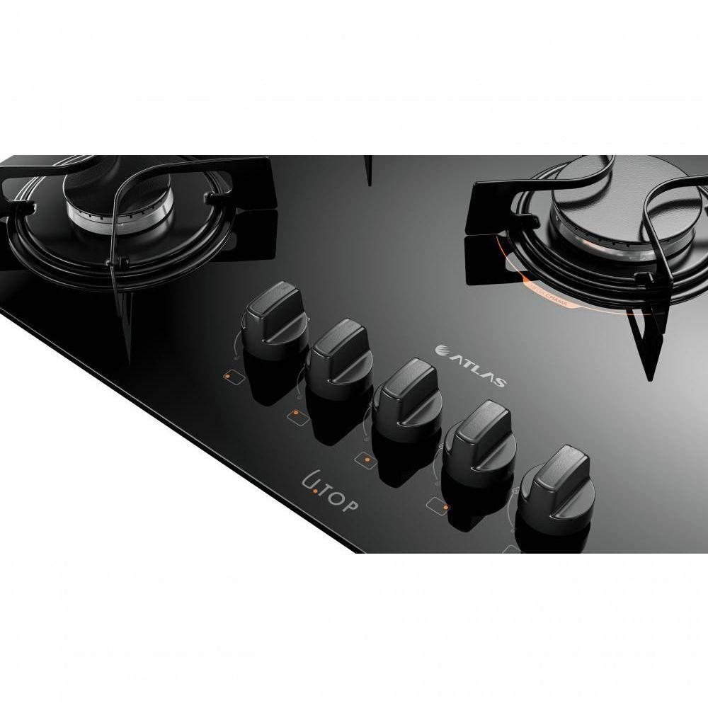 Cooktop 5 Bocas Preto Com Mesa De Vidro Atlas U Top Bivolt - 5