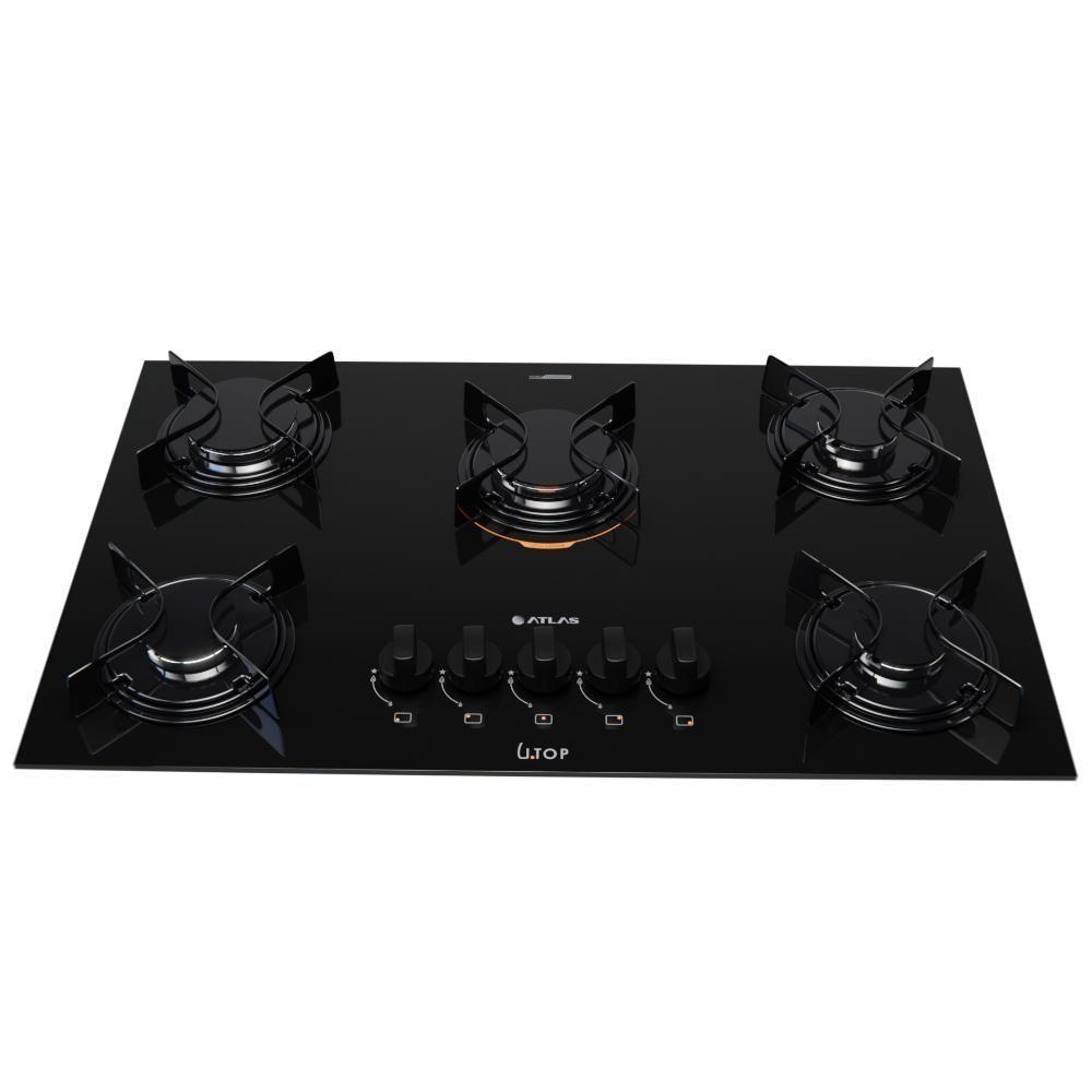 Cooktop 5 Bocas Preto Com Mesa De Vidro Atlas U Top Bivolt - 6