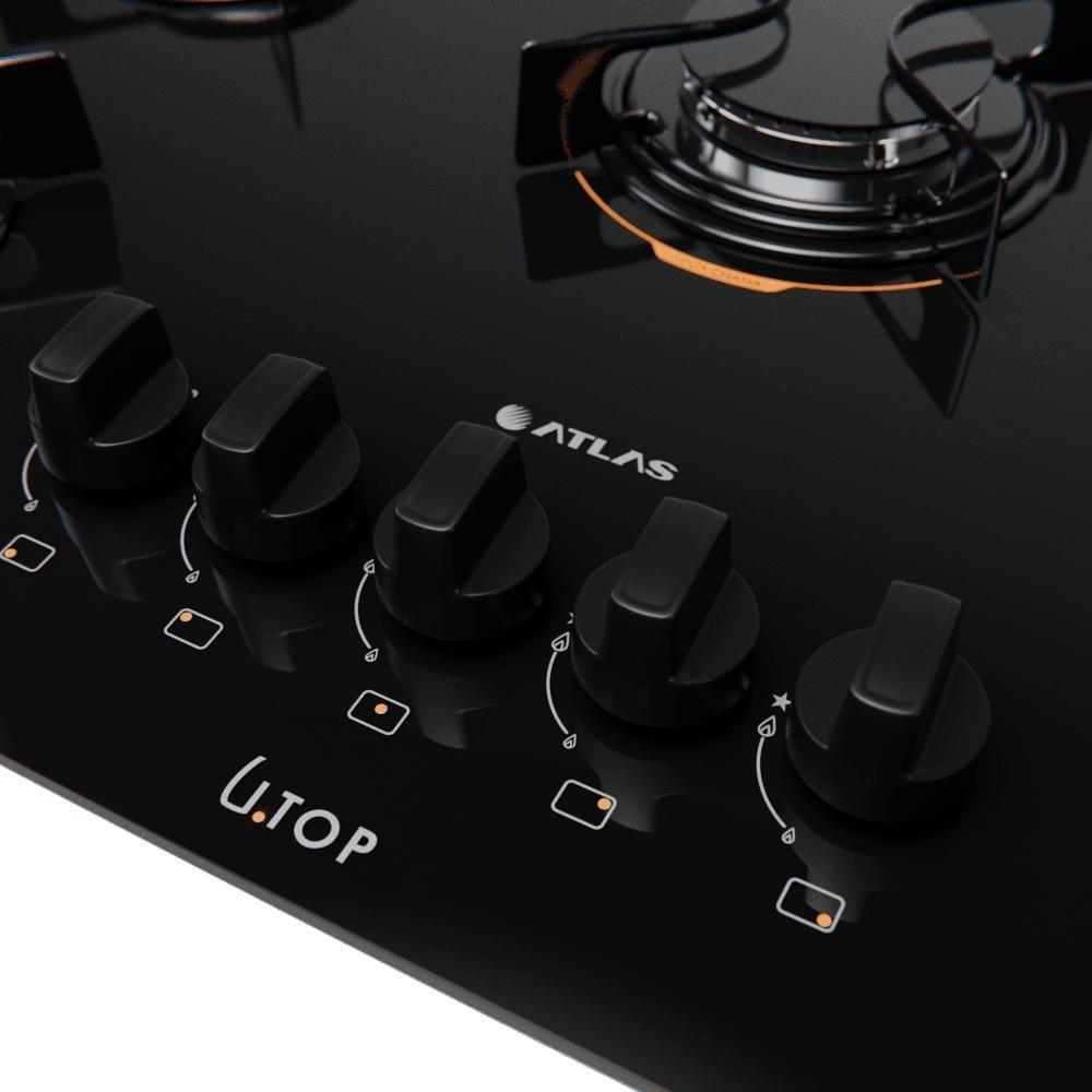 Cooktop 5 Bocas Preto Com Mesa De Vidro Atlas U Top Bivolt - 9