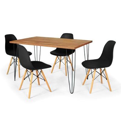Conjunto Mesa De Jantar Hairpin 130x80 Natural Com 4 Cadeiras Eames Eiffel - Preto
