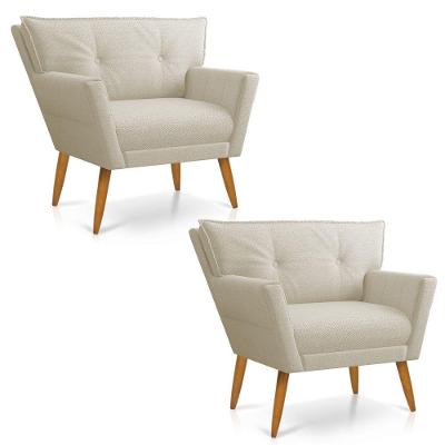 Kit 02 Poltronas Anitta Linho Pés Palito Castanho Cor A19 Grosso Bege