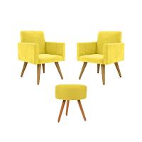 Jogo 02 Poltronas + Puff Redondo amarelo - 1