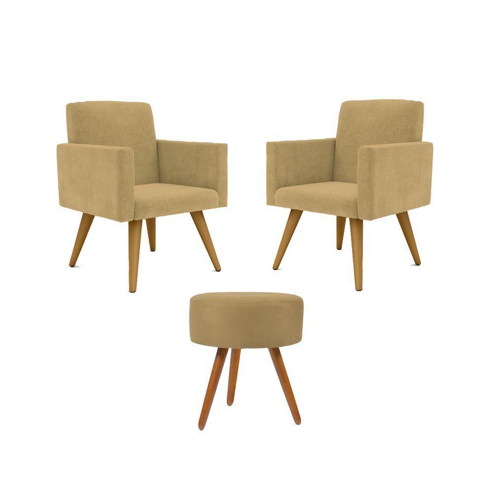 Jogo 02 Poltronas + Puff Redondo capuccino - 1