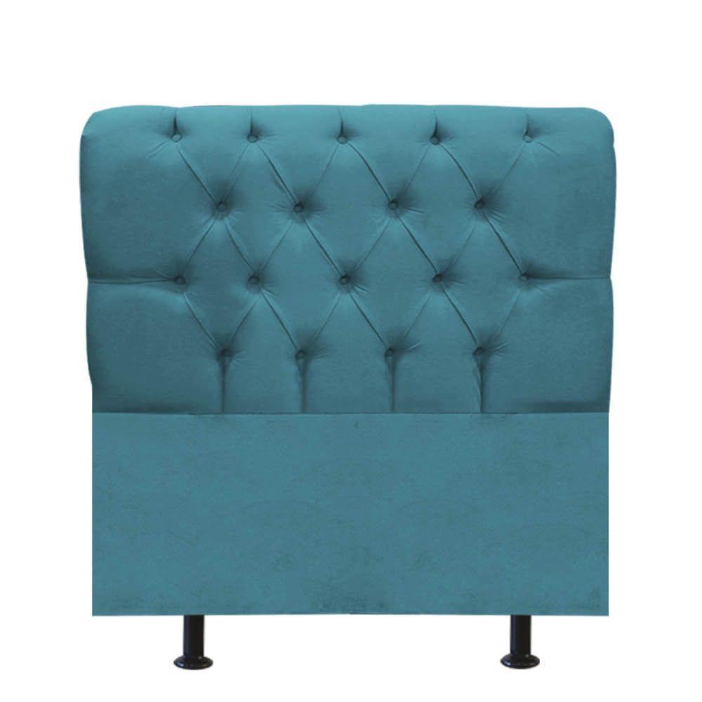 Cabeceira Estofada Cama Box Solteiro 90cm París Veludo Azul Turquesa- Mabe Magazine - 1