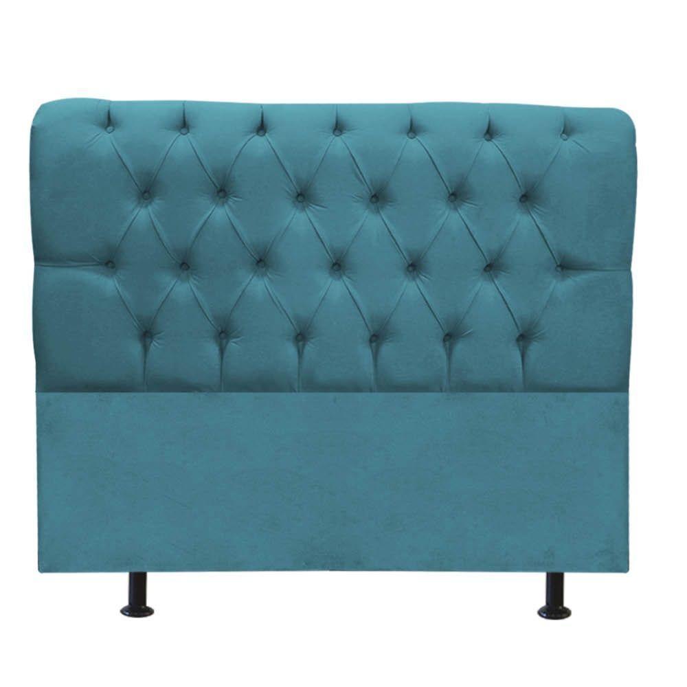 Cabeceira Estofada Cama Box Queen 160cm París Corino Azul Turquesa- Mabe Magazine - 2