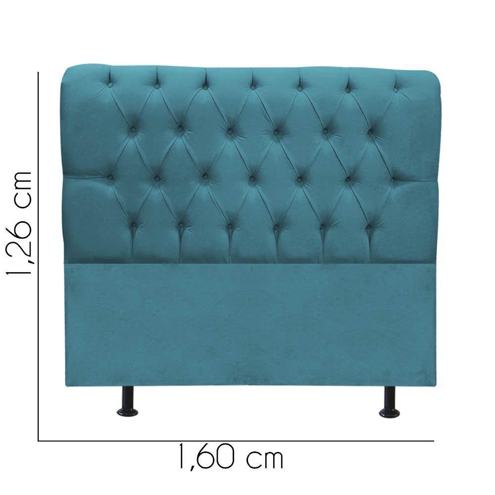 Cabeceira Estofada Cama Box Queen 160cm París Corino Azul Turquesa- Mabe Magazine - 3