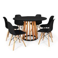 Conjunto Mesa De Jantar Talia Amadeirada Preta 120cm Com 6 Cadeiras Eames Eiffel - Preto - 1