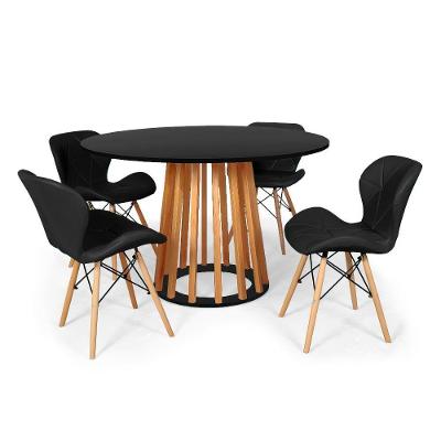 Conjunto Mesa De Jantar Talia Amadeirada Preta 120cm Com 4 Cadeiras Eiffel Slim - Preto