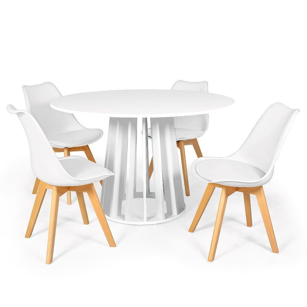 Conjunto Mesa De Jantar Redonda Talia Branca 120cm Com 4 Cadeiras Eiffel Leda - Branco - 1